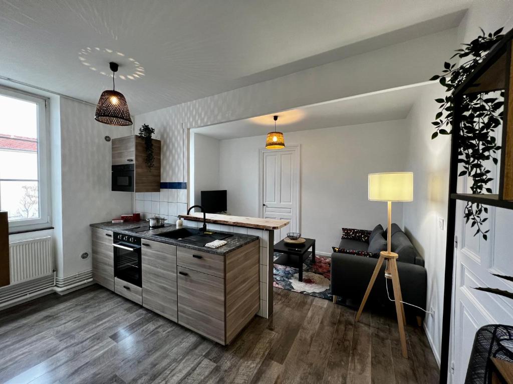 a kitchen with a sink and a counter in a room at Home Sweet Home in Roanne