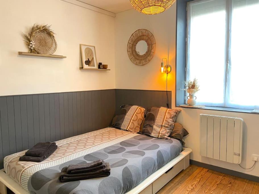 um quarto com uma cama num quarto com uma janela em Studio Coquet proche Gare em Bourg-en-Bresse