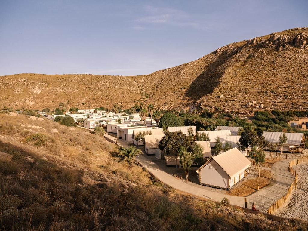 a small village in the middle of a hill at wecamp Cabo de Gata in Las Negras