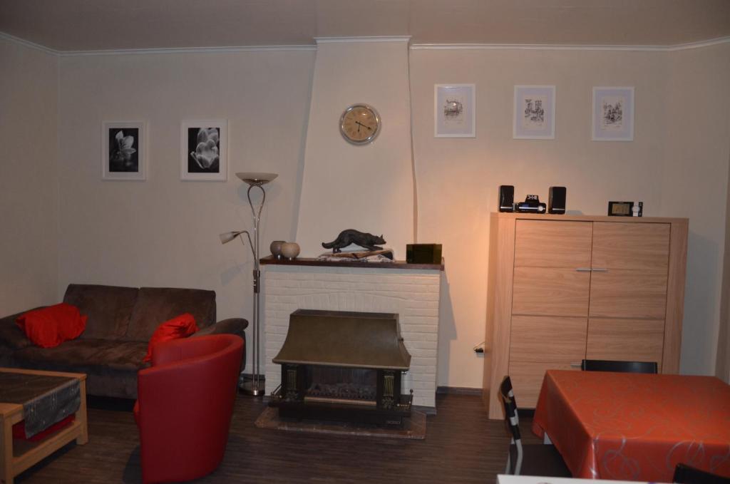 ein Wohnzimmer mit einem Sofa und einem Kamin in der Unterkunft Apartment Sariks Place in Brügge