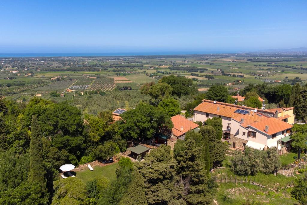 widok z góry na dom na wzgórzu w obiekcie Agriturismo Podere Carducci w mieście Castagneto Carducci