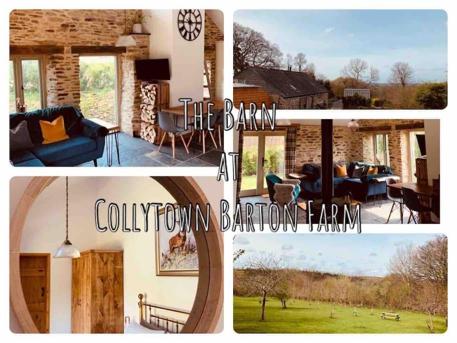a collage of pictures of a living room and a house at Detached Barn in Tamar Valley, EV charging included in Yelverton