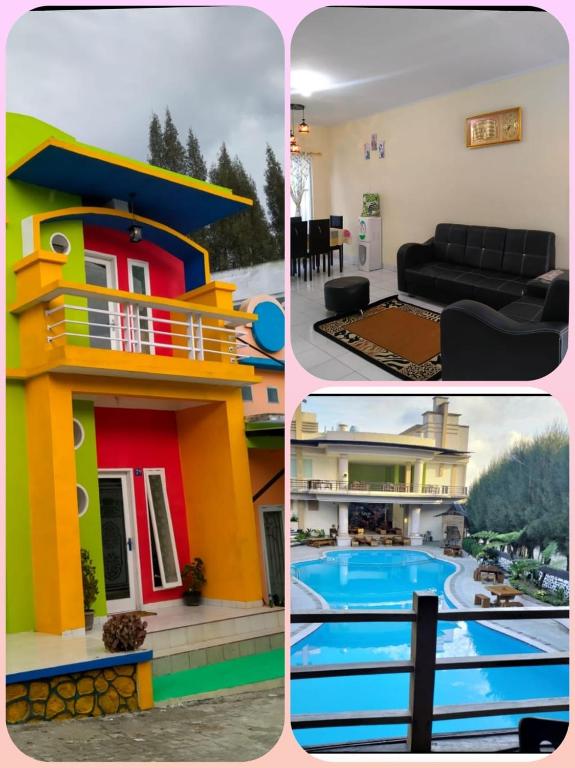 a collage of three pictures of a house at Villa Highland No 7 M Berastagi View in Berastagi