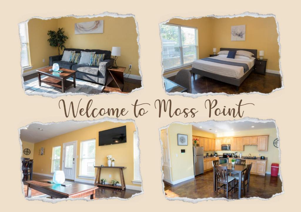 a collage of four pictures of a room at Serene 3BR Apartment 4TVs Free Wi-Fi & Parking -E- in Moss Point