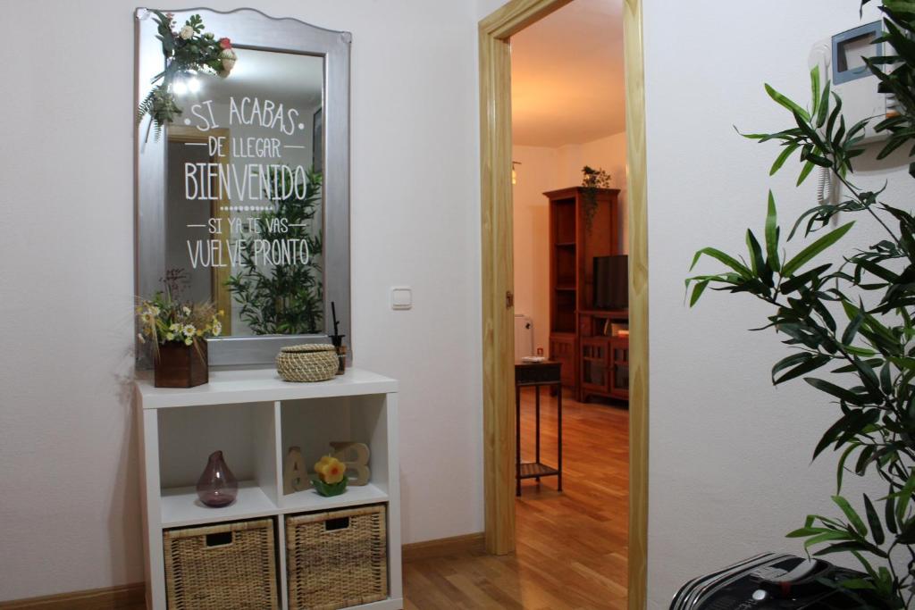 una stanza con specchio e mensola con piante di Apartamento Sauce a Canfranc-Estación