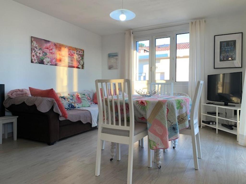 Televízia a/alebo spoločenská miestnosť v ubytovaní Charmant T3 à 15 min des Thermes de Balaruc, terrasse, clim, wifi et parking gratuit - 4 pers. - FR-1-503-137