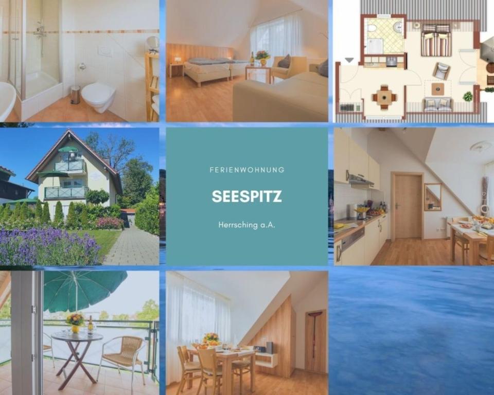 eine Collage mit Fotos eines Hauses in der Unterkunft Ferienwohnung Seespitz in Herrsching am Ammersee
