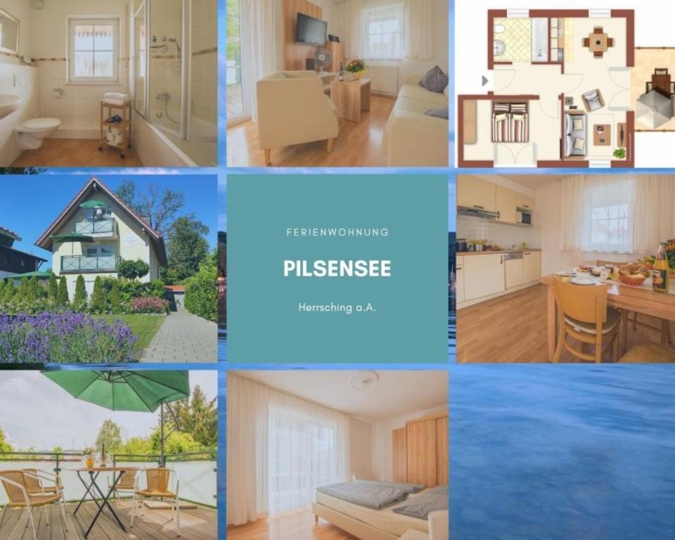 eine Collage mit Fotos eines Hauses in der Unterkunft Ferienwohnung Pilsensee in Herrsching am Ammersee