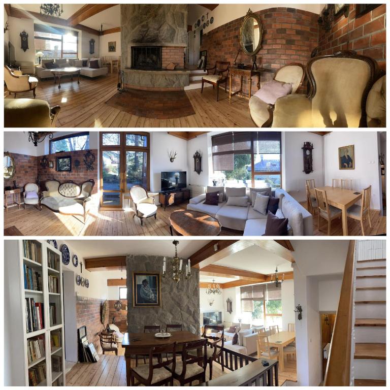 two pictures of a living room and a dining room at Willa Art Deco in Ustroń