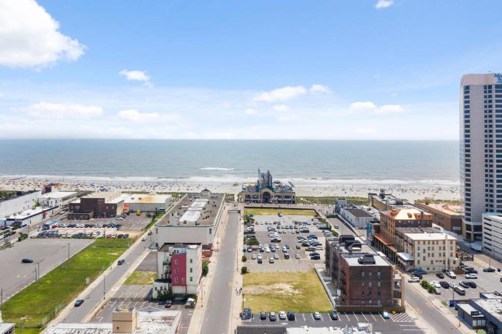 an aerial view of a city with the ocean at 5BR Beach Block Orange Loop Steps from Boardwalk in Atlantic City