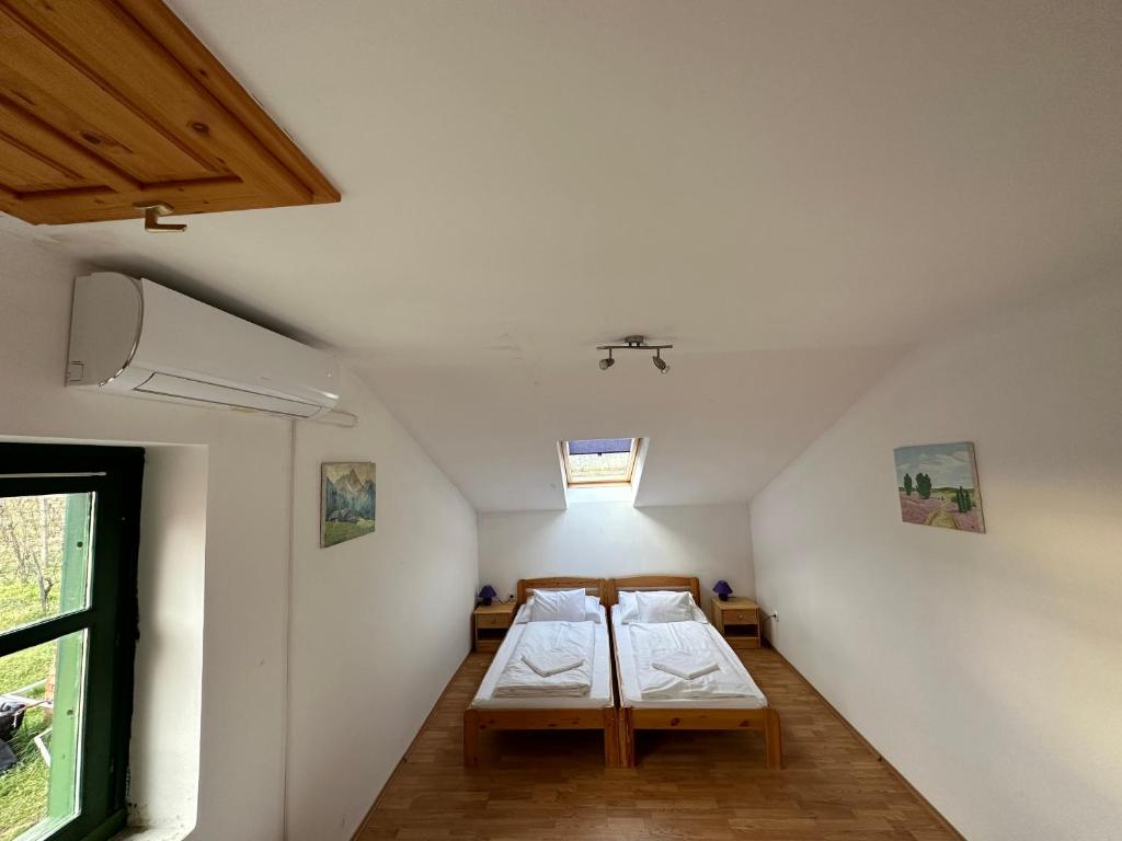een slaapkamer met 2 bedden in een kamer bij HAnd Birtok in Siklós