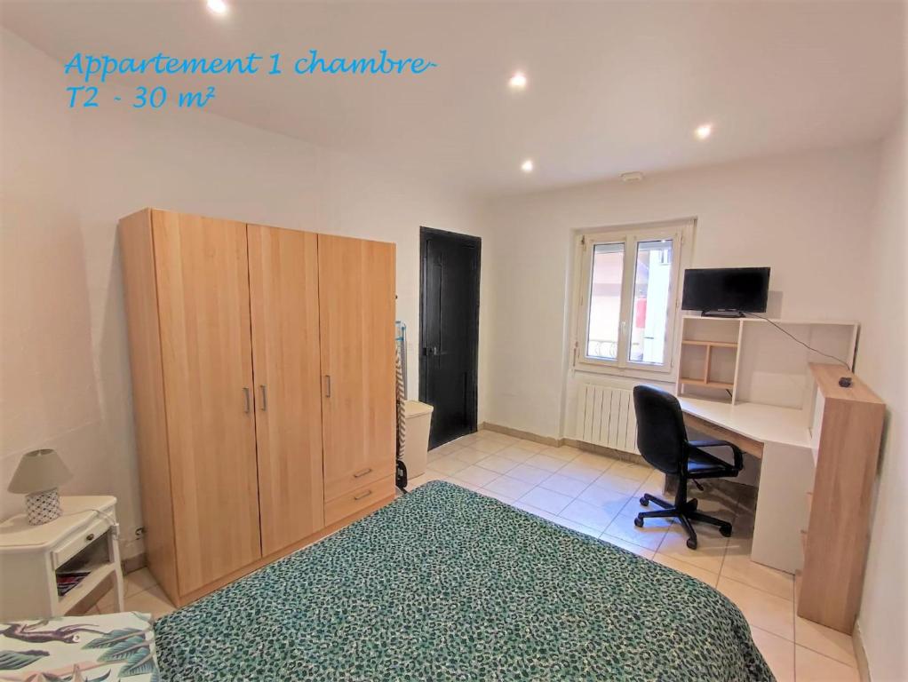 Appartements - Halles Brauhauban Tarbes的电视和/或娱乐中心