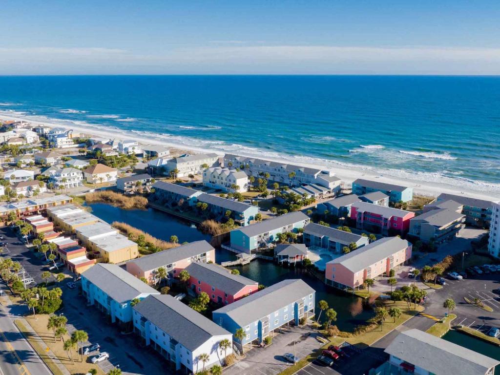 an aerial view of a town next to the ocean at Villas on the Gulf #N1 in Pensacola Beach