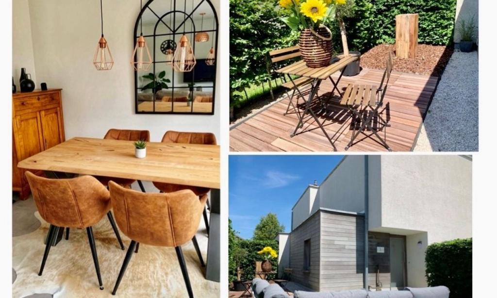 een collage van foto's van een huis met een tafel en stoelen bij Het Anker V2 Oostduinkerke in Oostduinkerke