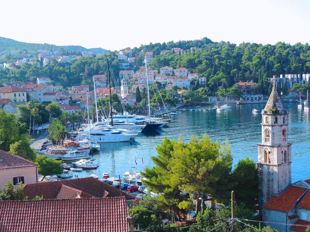 a group of boats are docked in a harbor at Villa Maslina in Cavtat