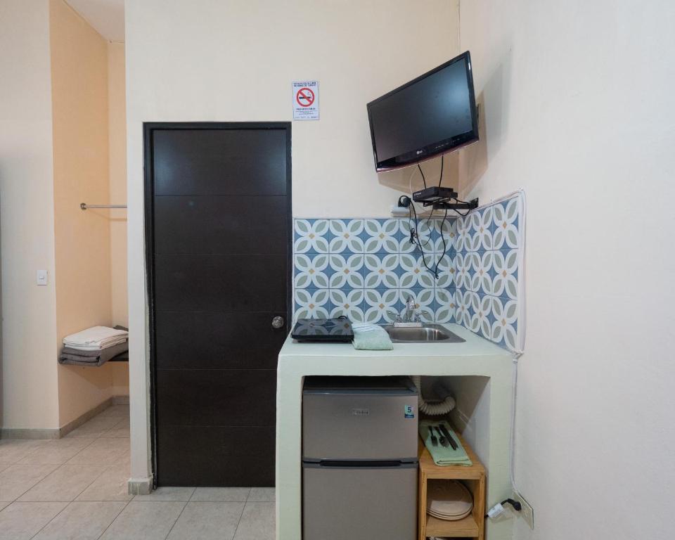 TV a/nebo společenská místnost v ubytování Nido Colibrí - Private Rooms and hostel Dorms in Remate de Paseo Montejo