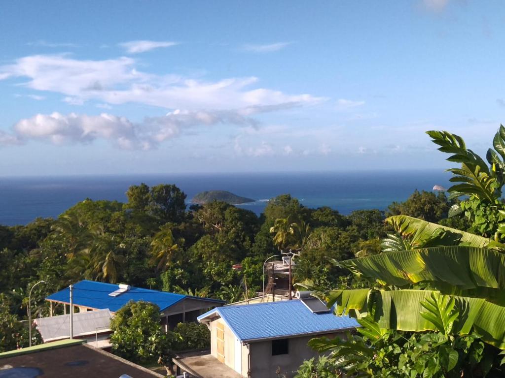 a view of the ocean from a house at Villa NKJ'S in Deshaies
