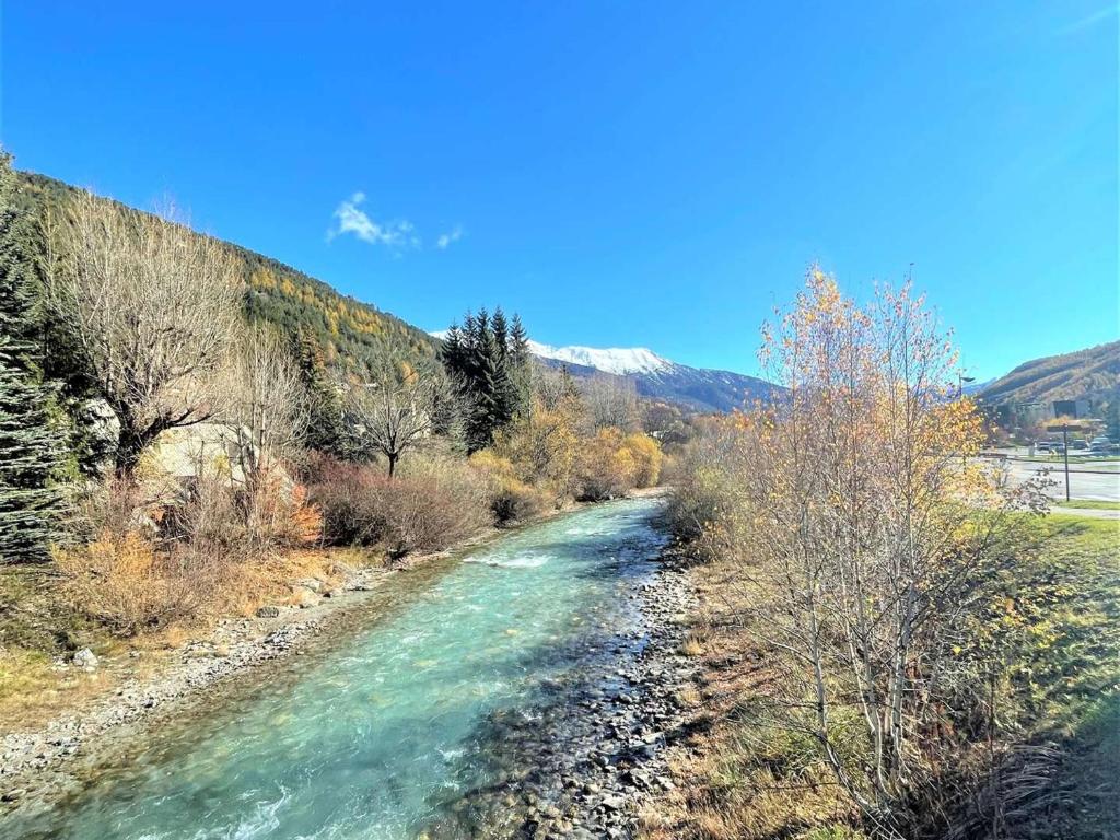 a river in the middle of a field with trees at Appartement Serre Chevalier, 1 pièce, 4 personnes - FR-1-330F-119 in Serre Chevalier