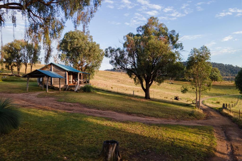 a gazebo in the middle of a field at Gaddleen Grove Cottages in Wodonga