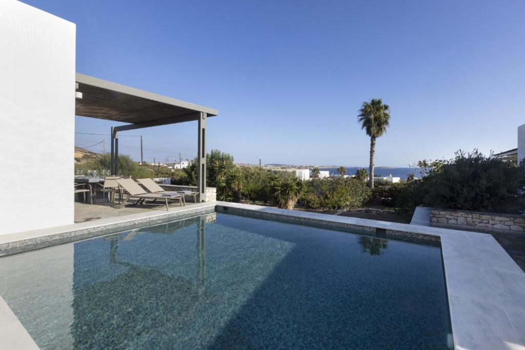 einen Pool in einer Villa mit Meerblick in der Unterkunft Villa Rinia - seaview villa in Naoussa