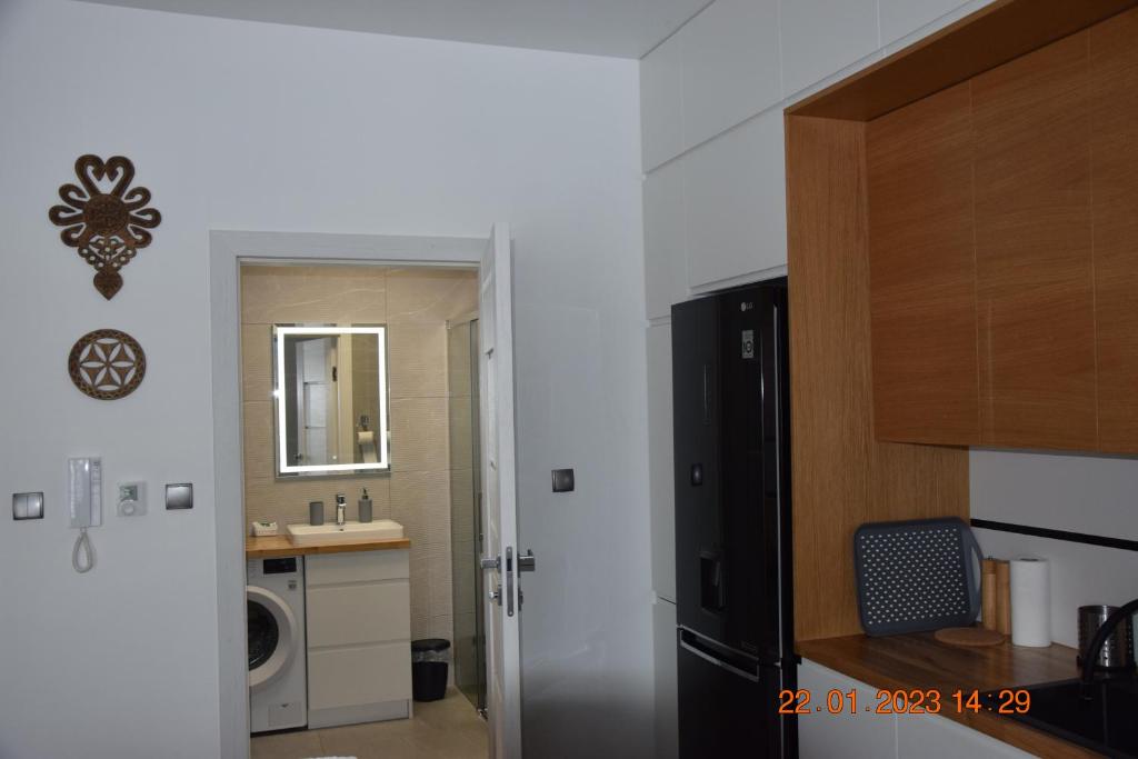 Kuchyň nebo kuchyňský kout v ubytování Apartament Spokojny