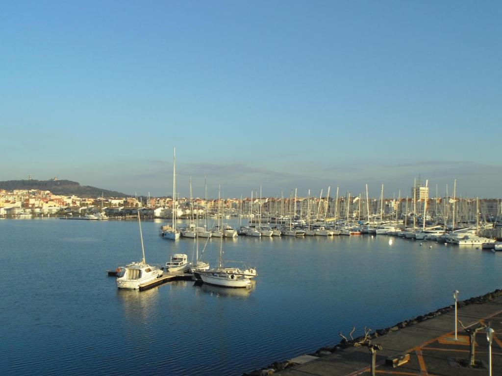a bunch of boats are docked in a harbor at Vue Mer 180° Parking+Lave-Linge+Proche Plages+Piscine in Cap d&#39;Agde