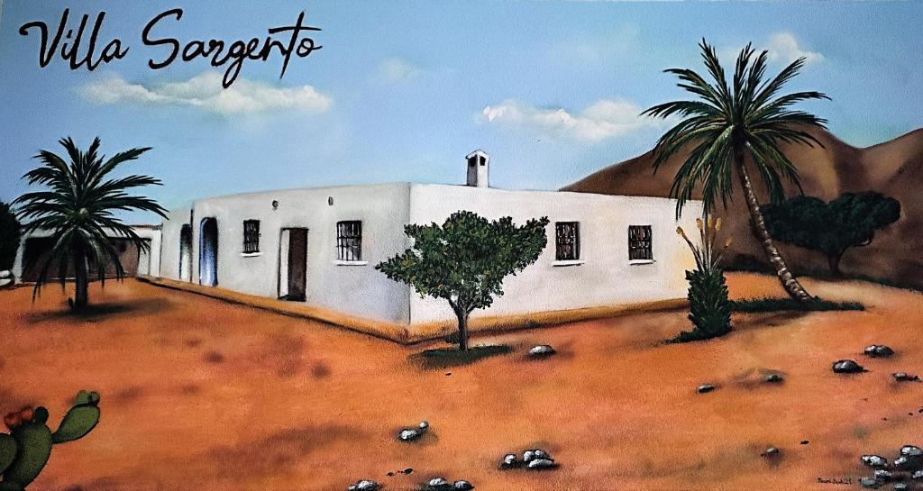 una pintura de una casa blanca en el desierto en Casa Rural Villa Sargento en Níjar