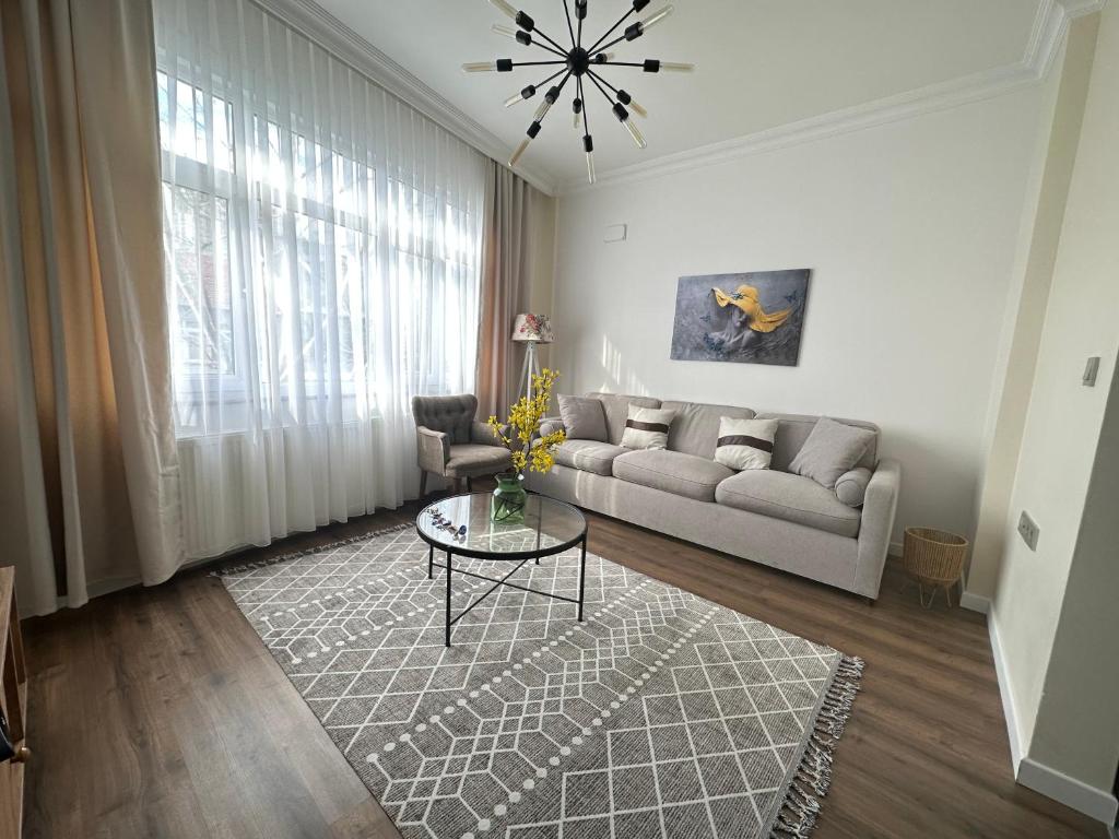 a living room with a couch and a table at Center of city in Beşiktaş 2 plus 1 with 2 Bathroom and 3 Air Conditioner in Istanbul