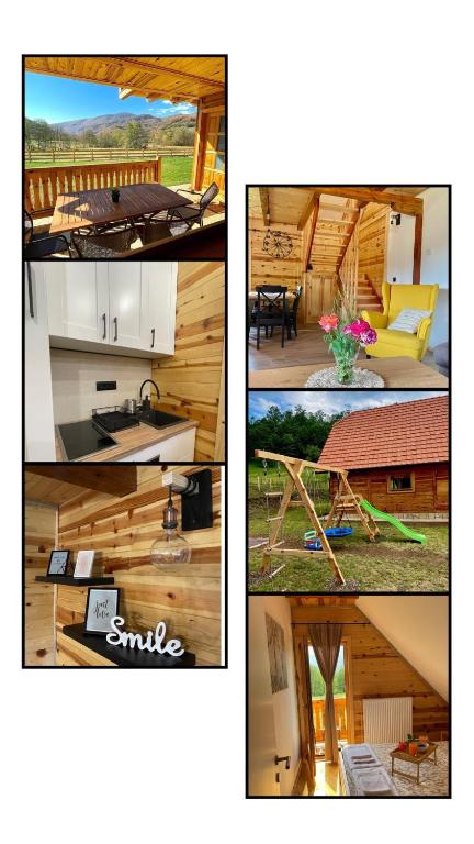 a collage of four pictures of a cabin at Mokrogorski konaci in Mokra Gora