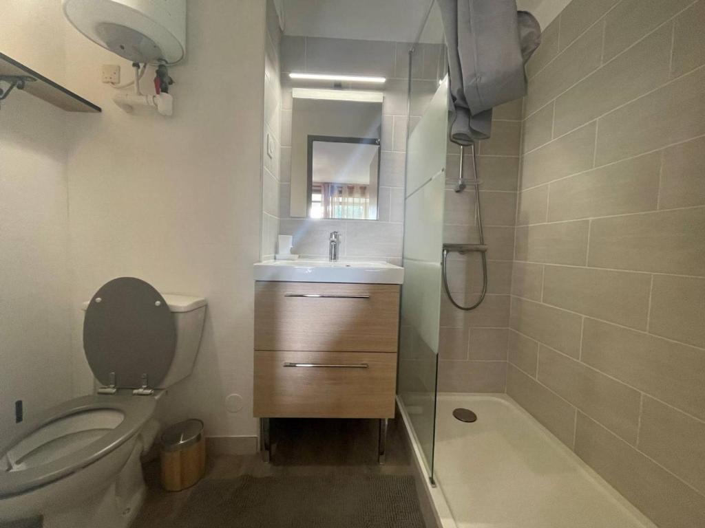 Kúpeľňa v ubytovaní Appartement climatisé 4 pers, proche plage, loggia, parking sécurisé, St-Cyprien - FR-1-225D-157