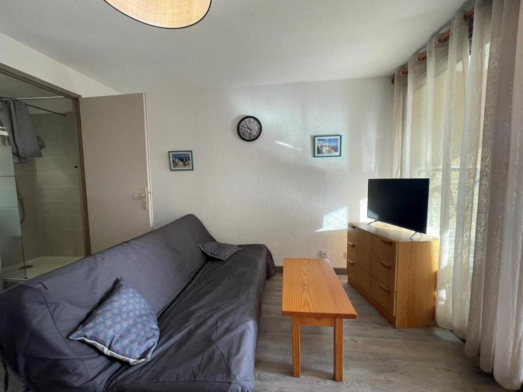 Televízia a/alebo spoločenská miestnosť v ubytovaní Appartement climatisé 4 pers, proche plage, loggia, parking sécurisé, St-Cyprien - FR-1-225D-157