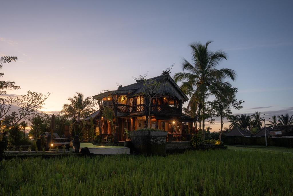 a house in the middle of a rice field at Villa Lignea in Tampaksiring