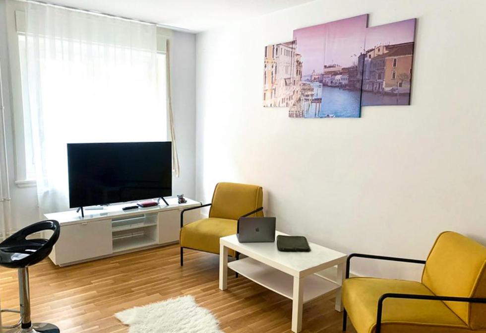 un soggiorno con 2 sedie e una TV a schermo piatto di La Casa - comfortable - by PA a Lucerna