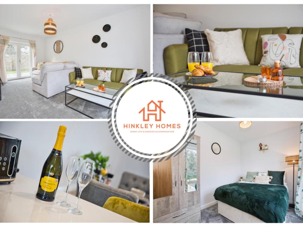 a collage of pictures of a living room with a bottle of wine at St Ives Bay - Immaculate Brand New 3Bed - Free Parking - Beach - WiFi in Hayle