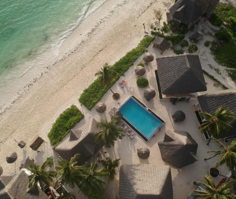 vista aerea su una spiaggia con piscina di Kupaga Villas Boutique Hotel - Adults Only a Jambiani