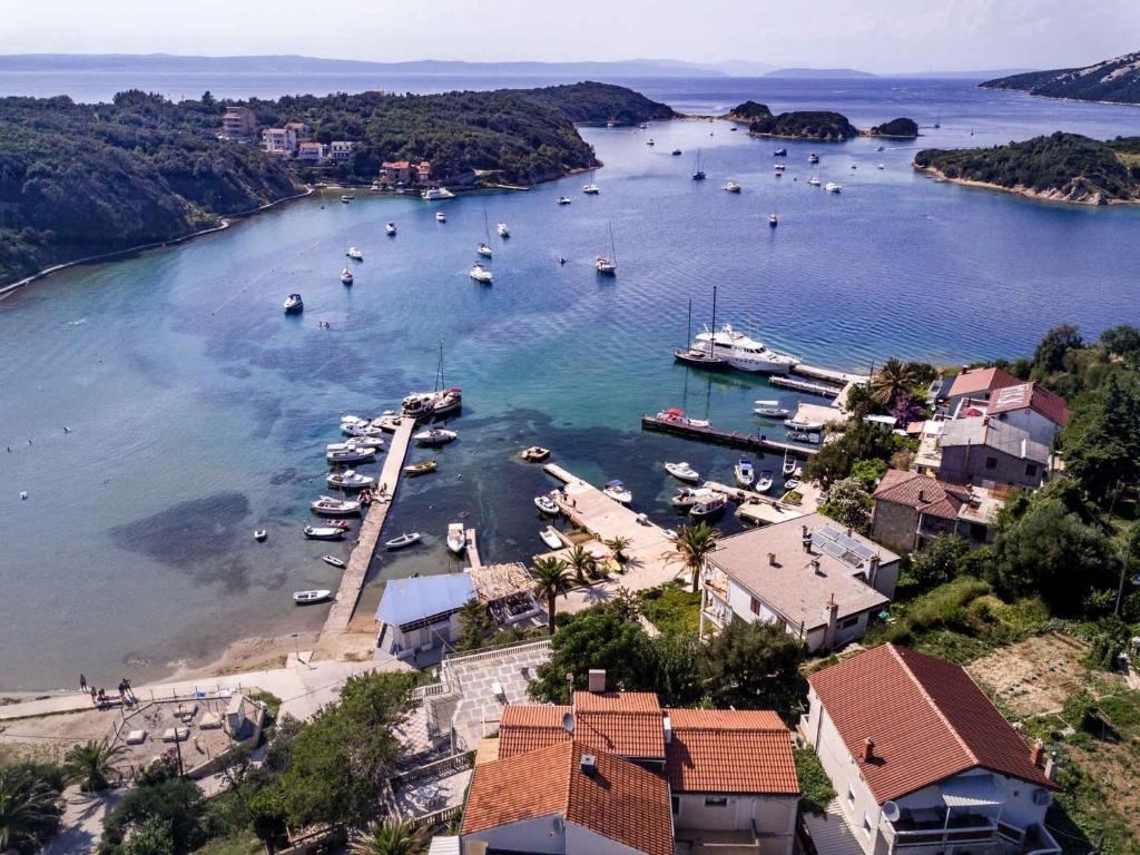 an aerial view of a harbor with boats in the water at Apartment Sea in Supetarska Draga