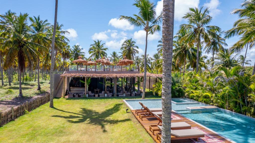 um resort com piscina e palmeiras em Zai Patacho em Porto de Pedras