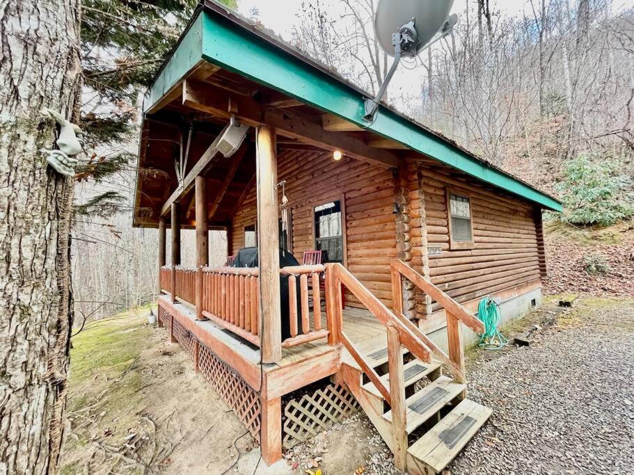 a log cabin with a porch and a tree at Good Life Cabin 2 in Bryson City