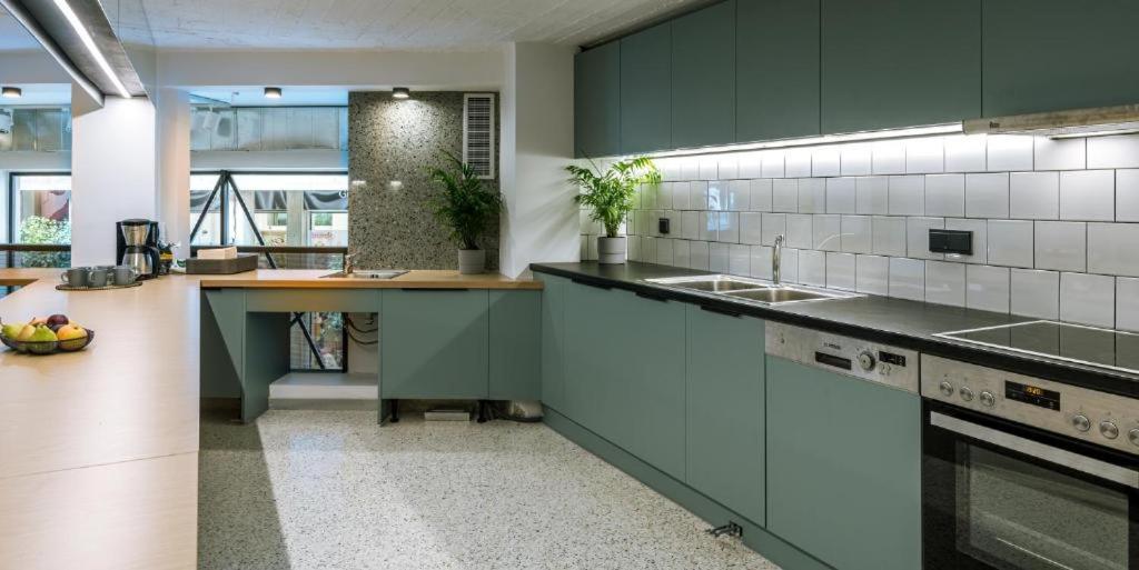 Kuchyň nebo kuchyňský kout v ubytování Mosaikon Glostel