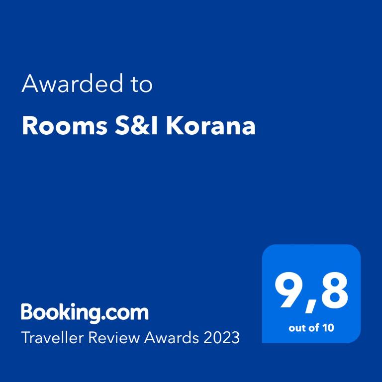 Certifikát, hodnocení, plakát nebo jiný dokument vystavený v ubytování Rooms S&I Korana
