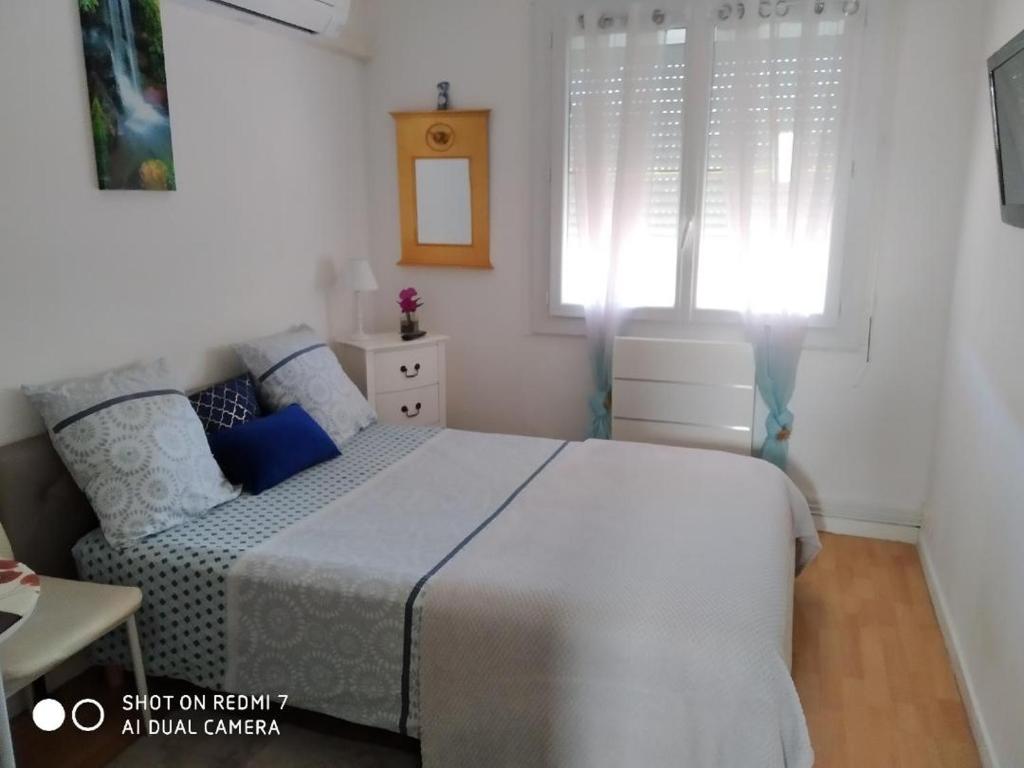 a bedroom with a large bed and a window at CHAMBRE CONFORTABLE,Près Gare,CLIM,PARKING,pt déjeuner in Perpignan