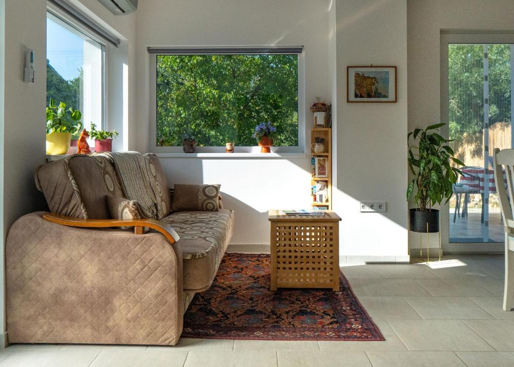 uma sala de estar com um sofá e uma janela em Birslak em Makkoshotyka