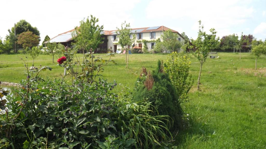 a yard with a house in the background with a garden at Gîte Périssée1 in Libaros