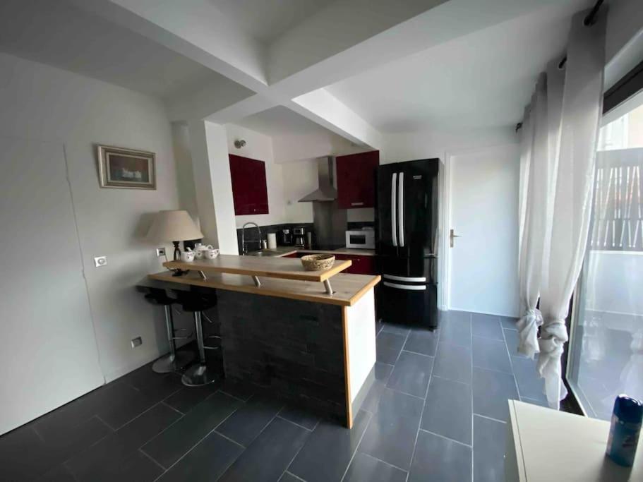 une cuisine avec un évier et un réfrigérateur dans l'établissement La maison de la pointe rouge, à Marseille