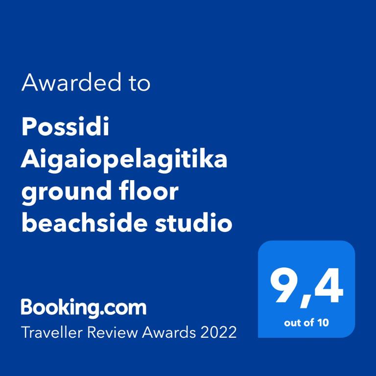 Certifikát, hodnocení, plakát nebo jiný dokument vystavený v ubytování Possidi Aigaiopelagitika ground floor beachside studio