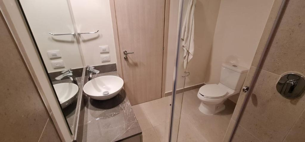 a bathroom with a shower and a toilet and a sink at Departamentos a 10 min de Polanco in Mexico City