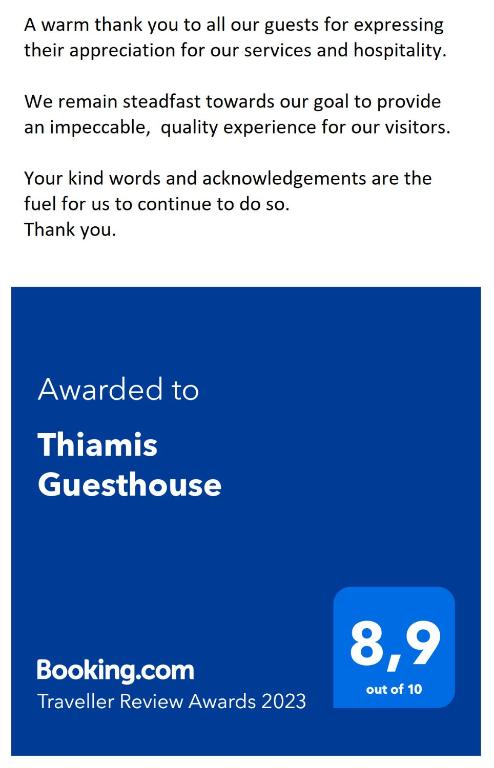 Certifikát, hodnocení, plakát nebo jiný dokument vystavený v ubytování Thiamis Guesthouse