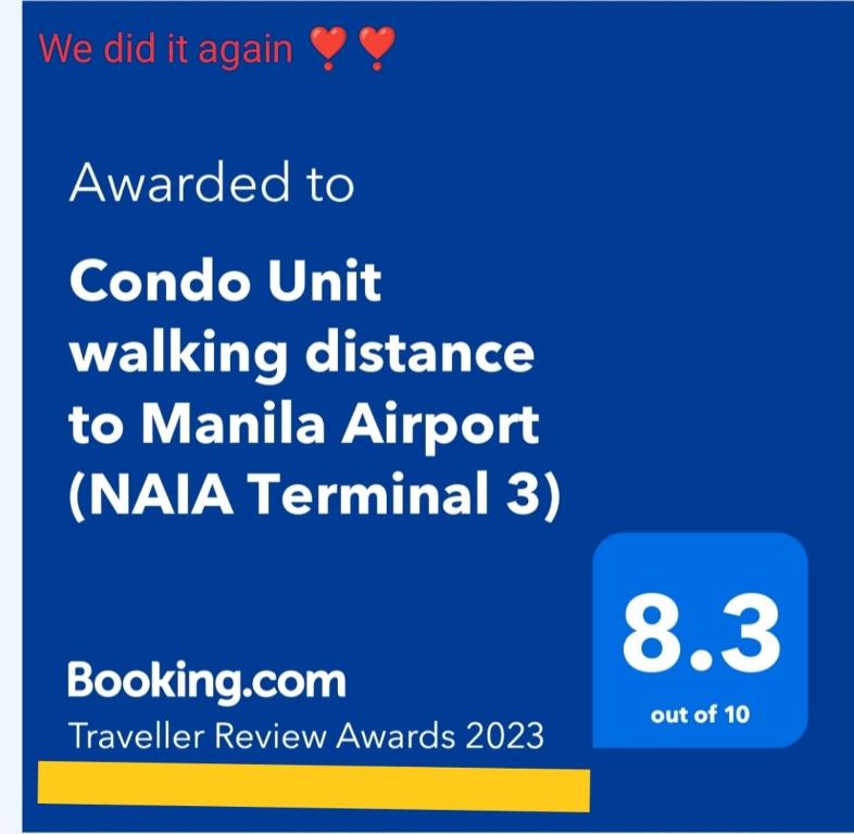 Certifikát, hodnocení, plakát nebo jiný dokument vystavený v ubytování Condo Unit walking distance to Manila Airport (NAIA Terminal 3)