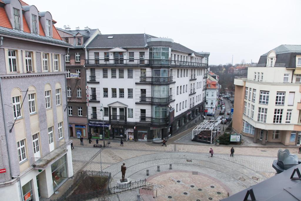 an overhead view of a city with buildings at Pension Dvořák in Karlovy Vary