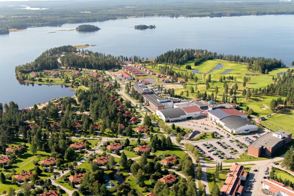 an aerial view of a resort next to a lake at Holiday Club Katinkulta Superior Apartments in Vuokatti